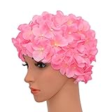 medifier Vintage Blumenmuster Retro Badekappe Badehaube für Damen, rose