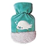 Sänger Kinder Wärmflasche Robbe 0,8L Bettflasche Wärmeflasche Wärmekissen Velour Türkis/Weiß