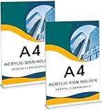 2 Stück Tischaufsteller A4, Preisschilder Aufsteller Tischständer Doppelseitiger Vertikaler Tischaufsteller Ständer Menükartenhalter Acryl T-Ständer für Prospekte Menükarte Werbung Fotorahmen