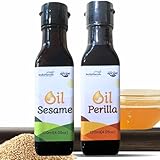 NECIPE Premium Sesamöl 120ml | Koreanisches Kaltgepresstes Öl für Kartoffelsalat, Pfannengerichte, Grillmarinaden und Dips | Nussig, Vielseitig, Natürlich Ohne Zusatzstoffe (Sesamöl und Perillaöl Set)