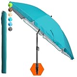 4smile Sonnenschirm Strand SunnyJoy, Türkis - UPF 50+ Strandschirm Ø 180 cm, sicherer Sonnenschutz Strand, Strandschirm windfest stabil - Sonnenschirm mit Schutzhülle