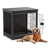 RULI Hundebox aus Holz, abnehmbare Haustierbox mit Käfigabdeckung, für den Innenbereich, für kleine, mittelgroße Hunde, mit herausnehmbarem Tablett, Beistelltisch, Nachttisch, Schwarz