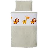 Gräfenstayn® 2-TLG. Kinderbettwäsche Set mit Tiermotiv und integriertem Reißverschluss - aus 100% Baumwolle (Renforce-Qualität) - Deckenbezug 135x100cm und Kissenbezug 60x40cm (Giraffe & Löwe)