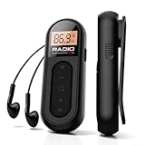 Mini Radio UKW/FM Transistorradio, Tragbarer Taschenradio mit CD-Display und Kopfhörern, 300MAh Kleines Radio Batteriebetrieben zum Joggen, Gehen und Reisen (Schwarz)