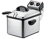 ROMMELSBACHER FRP 2135/E Kaltzonenfritteuse - Fassungsvermögen 3,5 Liter, Temperatur bis 190 °C stufenlos regelbar, 30 Minuten Zeitschaltuhr, zur Reinigung zerlegbar, Edelstahl