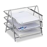 Relaxdays Dokumentenablage aus Metall, Briefablage 3 Fächer, Mesh Design Schreibtischablage für A4 Dokumente, silber, 35.5 x 29.5 x 27 cm
