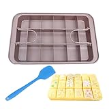 Velicber Brownie Backform, Backform Rechteckig 31 x 20 x 3.7 cm Kohlenstoffstahl Backblech Brownies mit 18 Trennwänden & Silikon Spatula, Antihaftbeschichtete Backblech für Brownies, Kuchen, Muffins