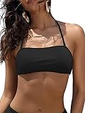 SHEKINI Damen Bikini Elegant Badeanzug Rückenfrei Bandeau Verstellbarer Neckholder Bikinioberteil (Bikini Top-schwarz,XXL)