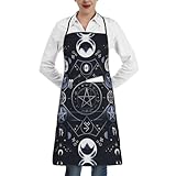 Kochschürze mit mystischen Symbolen und Wörtern, bedruckt, mit Tasche, verstellbar, wasserabweisend, Polyester, Latzschürze für Küche und Zuhause, Weiss/opulenter Garten, Einheitsgröße