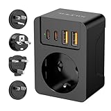 THUNIX Reiseadapter Weltweit Set, Reisestecker Universal mit 4 Abnehmbare Adapter, Internationaler Steckdosenadapter mit USB C(PD 20W), Adapter Steckdose Typ A/E/F/G/B/für USA/Japan/Kanada/HK/EU/UK