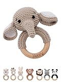 Bärenfreunde® - Personalisierter Beißring Baby - Niedlicher Greifling für Baby's ab 0 Monate - Babyrassel mit Name als Baby Geschenk für Mädchen und Jungen (Elefant,ohne Name)