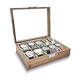 WisePoint Uhrenbox 10 Slot, Holz Uhrengehäuse Uhrenhalter mit abnehmbaren Kissen, Retro Uhrenkasten Uhren Aufbewahrungsbox für Uhren (braun 10-Slot)