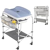 FIVMEN Wickelkommode Baby Mobile Klappbare Wickeltisch mit Rollen Wickelkombi mit Ablagefächern und Wasserbecken Baby Changing Table 50 kg Tragfähigkeit, Grau