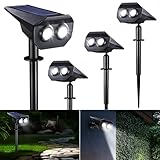 Joomer Solarlampen für Außen Garten, Weiß Solar Strahler 4 Stück, IP65 Wasserdicht Gartenleuchten, 2 Helligkeitsmodi Solarleuchten für Außen Garten, Hof, Gehweg