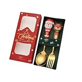 YIBOZI Weihnachtsbesteck Set 410 Edelstahl Löffel und Gabel mit Festival Designs Obstlöffel Kuchen Löffel für Urlaub Essen
