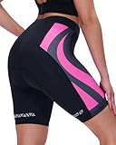 Sportneer Radlerhose Damen Gepolstert Schnelltrockende Fahrradhose Damen Kurz Elastische Radhose Damen Mit Sitzpolster 4D Radsportshorts Kurze Sporthose Damen Mit Breiterem Und Dichterem Polster