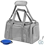 Vuxava Transportbox für Katze und Hund, Faltbare Transporttasche, atmungsaktive Katzentransportbox, mit Schultergurt & waschbarem Kissen (Grey L)