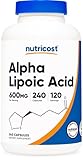 Nutricost Acide alpha-lipoïque 600 mg par portion, 240 gélules – Sans gluten, gélules végétariennes, sans soja et sans OGM
