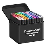 Tongfushop 100 Farben Alcohol Marker, 2 Sekunde Schnell Trocknende Alkohol Stifte Set, Doppelte Spitzen Alkoholmarker Filzstifte mit Anti-Seepage Abstandshaltern für Malerei, Zeichnung, Design, Manga