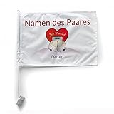 Herz & Heim® Autoflagge Fahne zur Hochzeit mit Namensaufdruck des Paares