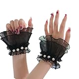 Elegante Spitzenarmstulpen mit Perlen, bestickt, für Nägel, Kunst, Fotografie, atmungsaktive Manschetten mit Blumendetails, elegante Armstulpen für Nagelkünstler, Schwarz , One size