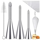 3 Stück Windbeutel Spritztülle, Edelstahl Spritztüllen Set, Krapfenspritze, Donut Marmeladenspritze, Garnierspritze，Tortenspritze zum Backen In Der Küche Dessertzubereitung (Inkl. 50 Spritzbeutel)