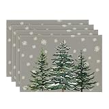 Artoid Mode Grau Kiefern Schneeflocken Weihnachten Platzsets 4er Set, 30x45cm Urlaub Winter Tischsets Waschbar Platzdeckchen Küche Party Deko