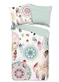 Traumschloss Comfort Flanell Bettwäsche »Namee«, Mandalas und Federn, pastellfarbend, 135x200 & 80x80, 100% Baumwolle, wärmend & kuschelig, mit Reißverschluss bestehend aus Kissen und Bettbezug