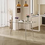 IMHKAM Moderner rechteckiger Essstisch aus Glas mit Beinen aus Glas und Metall geeignet für Esszimmer Büro und Wohnzimmer, Silberfarbe