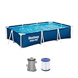 Bestway Steel Pro Frame Pool Set mit Filterpumpe 300 x 201 x 66 cm, dunkelblau, eckig