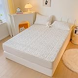 Fitted Sheet Design, Fitted Sheet Mattress Einfarbig mit Rautenmuster Milchfaser Beige Weiß Spannbettlaken 180X220cm 1 Stück