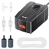 Pawfly Aquarium Luftpumpe 190L/H Fischbecken Sauerstoffpumpe für 40-230 L Fischtanks Eimer Doppelauslass einstellbare leise Belüfterpumpe mit Luftschlauch Luftsteinanschlüsse und Rückschlagventile