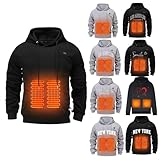 Beheizbarer Hoodie Herren Damen Heat Heiz Heizhoodie Wärme 5 Heizzonen Hoodiebeheizbarer Pullover mit Akku Frauen Heated Beheizt Hoody Unisex Heizpulli mit Heizung 01 Black S