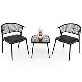 GIANTEX Rattan Gartenmöbel Set Wetterfest, Balkonmöbel Kleiner Balkon, Balkonset 2 Stühlen mit Tisch, mit schnell trocknender Schaumstoffpolsterung, Terrassenmöbel Outdoor, Balkon Möbel für 2 Personen
