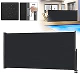 LZQ Seitenmarkise Ausziehbar Sichtschutz Sonnenschutz Windschutz Markisen, Wasserbeständig Polyester Seitenrollo mit Wandhalterung aus Alu für Terrasse Balkon Privatsphäre (120x300cm, Anthrazit)