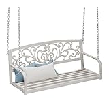 Relaxdays Hängebank, 2-Sitzer, Metall, HxBxT: 190x133x55 cm, Schaukelbank Outdoor, Vintage Gartenschaukel, weiß/Bronze