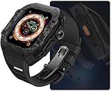 SCHIK Uhrengehäuse aus Karbonfaser, Gummi-Uhrenarmband, für Apple Watch 8, 7, 6, 5, 4, SE-Serie, RM-Stil, Sportarmband, Mod-Kit, für iWatch 44 mm, 45 mm, Ersatzzubehör, 44mm, Achat