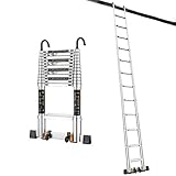 XCHSXYL Teleskopleitern, zusammenklappbare, tragbare Teleskop-Ausziehleiter aus Aluminium für den Einsatz im Wohnmobil, Zuhause und im Freien, 1,8 m/2,5 m/3,2 m/3,9 m/4,6 m/5, ab