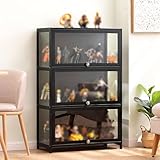 Laneryin Glasvitrine Stehend, Sammlervitrine, Vitrinenschrank, 3-Lagen Acryl Glasvitrine Staubdicht Für Wohnzimmer Schlafzimmer Büro