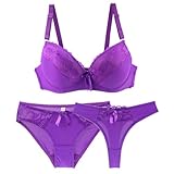 MOONBADI BH unterwäsche Frauen sexy Set mit bügel Lila Spitze BHS und Slip Unterwäsche Transparente Lingerie Sets Damen BH Push up 95C