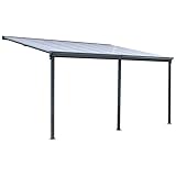Anbaupergola aus Aluminium, 4 x 3 m, 13 m², Dach aus Polycarbonat, sehr beständig gegen UV- und Witterungseinflüsse, integrierte Regenrinne, inklusive Befestigungszubehör, einfache Montage,