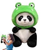 Ausgestopfter Panda – Ausgestopfte Riesenpanda-Puppe Mit Süßer Frosch-Kopfbedeckung | Umarmbares Spielzeug Zum Sammeln Für Kinder, Weiche Panda-Puppe, Heimdekoration Für Wohnzimmer, Arbeitszimmer, Sch