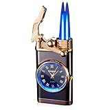 Jetflamme Feuerzeug: Retro Einstellbar Aufblasbares Feuerzeug mit Uhr, Winddichtes Lighter Tragbares, Creative Dial Rocker Arm Lighter, Sturmfeuerzeug für Männer & Vater Geschenks mit Geschenkbox