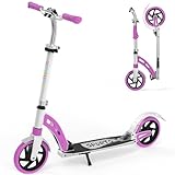 TONBUX Roller Kinder 6 7 8 9+Jahre,Aluminium Scooter Erwachsene,Cityroller Doppeltes Federungssystem, Höhenverstellbar&Klappbar Tretroller,Kickscooter bis 100kg Belastbar (Lila)