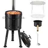 DEERFAMY Gulaschkessel Gulaschkanone Emaille Eintopfofen Kugelgrill Hähnchenbräter mit Grillfunktion Kesselgulasch für die Outdoor Camping Küche