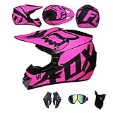 HEDIR Integralhelm für Jugendliche, Männer und Frauen, Downhill-Mountainbike-Motorrad-Crosshelme, DOT-Zertifizierung, mit Schutzbrille, Handschuhen, Gesichtsschutz,E-S (52~53cm)