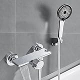 Auralum Badewannenarmatur mit Handbrause,Badewannenarmaturen Wasserfall mit Dusche,1.5m Edelstahl Schlauch und Wandhalterung,Armatur Badewannen aus Messing für Badewanne und Bad,Chrom