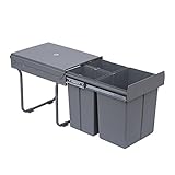 HOMCOM Abfalleimer, ausziehbar, 40 l, mit 3 herausnehmbaren Behältern, für Mülltrennung, 2 x 10 l und 1 x 20 l, Grau
