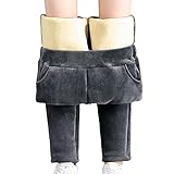 Generisch Damen-Jogginghose Warme Winter-Jogginghose Gefütterte Thermo-Sporthose Karneval Kostüm Damen Hose (Grey, XL)