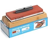 S SATC Schleifstein Messer Körnung 1000/6000 Wetzstein Professionell Schärfstein 2-IN-1 Messerschärfer Abziehstein Sharpening Stone mit Rutschfeste Bambusbasis und Winkelführung